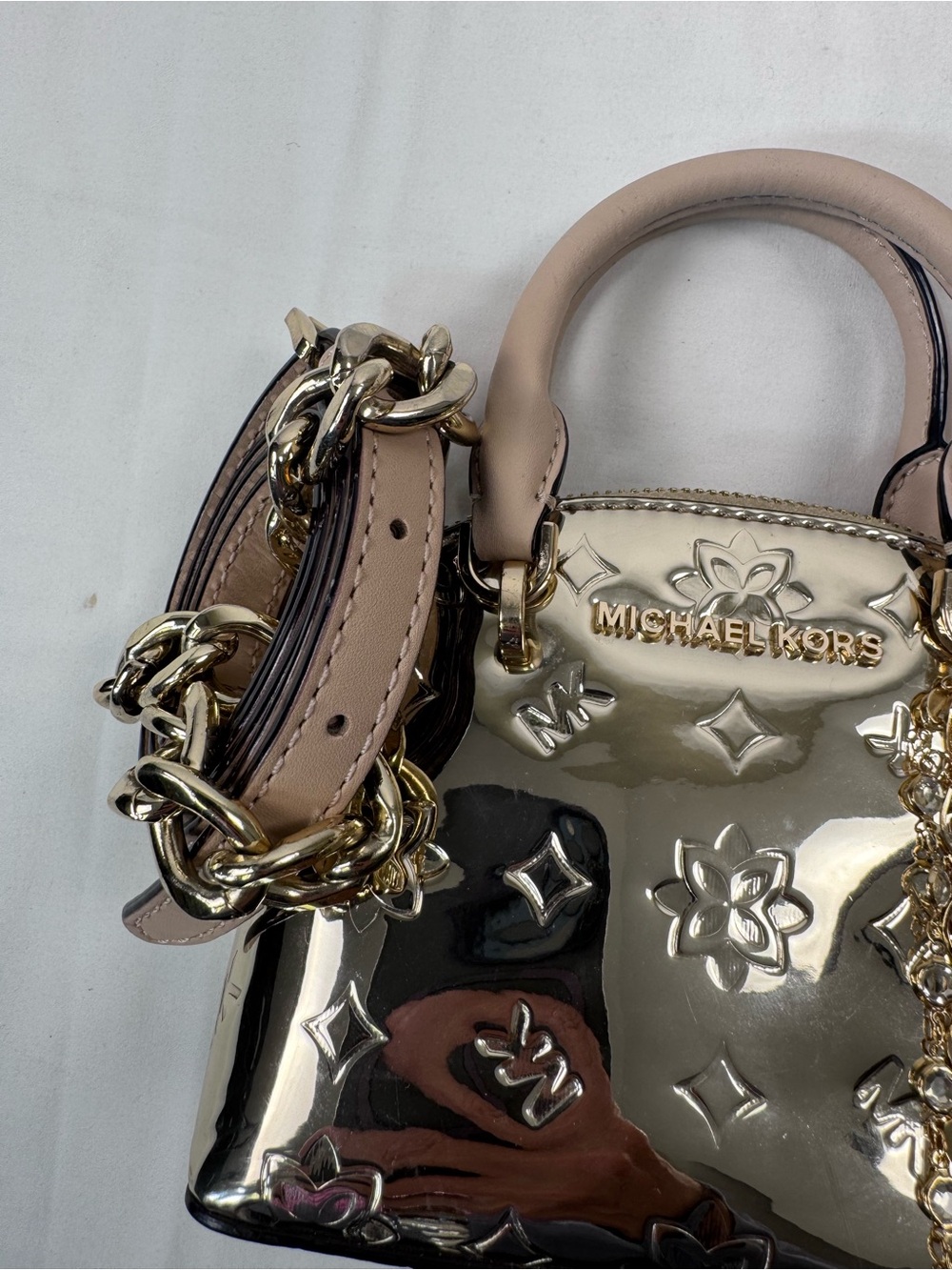 Michael Kors Mini Metallic Gold Crossbody Satchel Bag Tassel - Picture 9 of 12